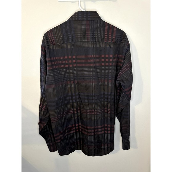 Bugatchi Uomo Plaid Classic Fit Long Sleeve Button Down Shirt Black/Blue/Red L - Picture 7 of 8